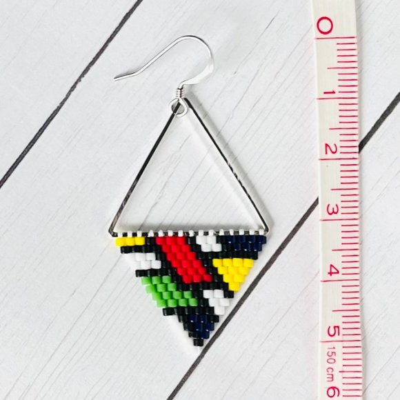 Seed Bead Triangle Earrings in Color-Block Design, Hypoallergenic - Picture 3 of 4